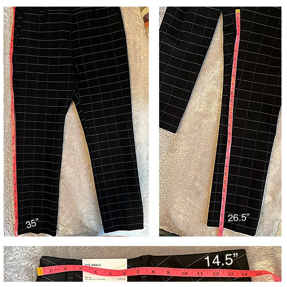 NWT ANN TAYLOR PETITE Seasonless Stretch ANKLE PANTS 0P BLACK WINDOWPANE PLAID - Picture 7 of 11